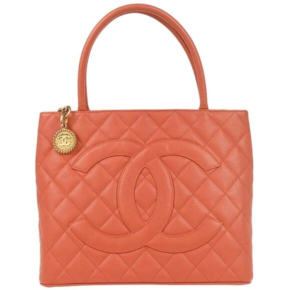 Chanel Salmon Pink Calfskin Medallion Tote Handbag - Picture 1 of 10